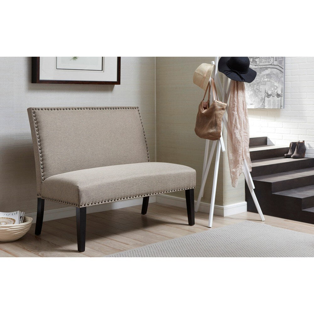 Brown Upholstered Nail Head Trim Banquette Bench