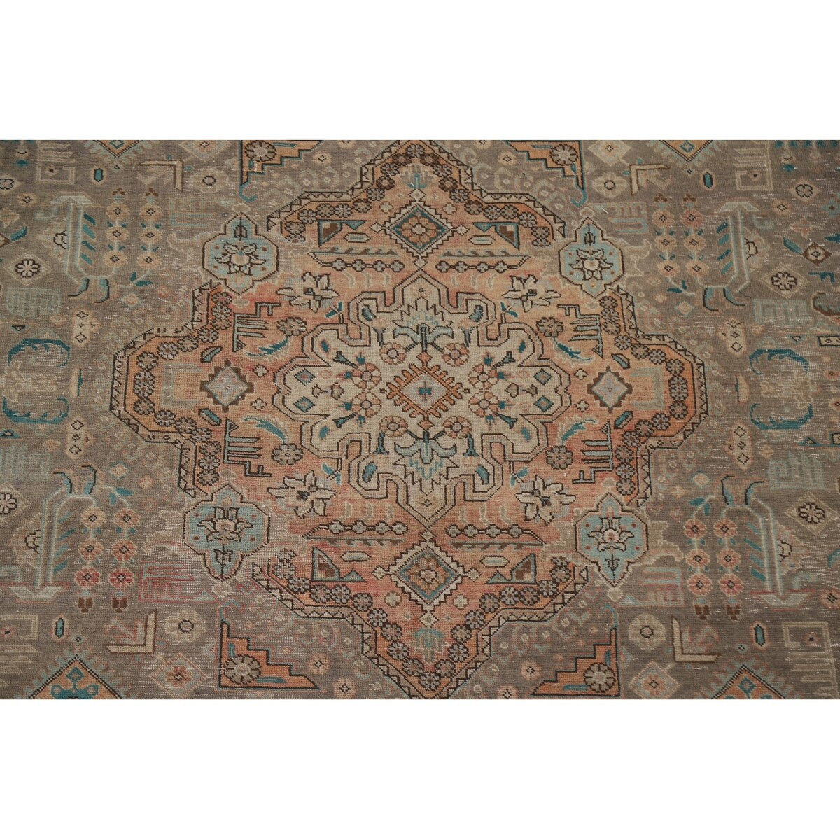 Brown Vintage Tabriz Persian Area Rug Hand-Knotted Wool Carpet - 9'7" x 12'10"