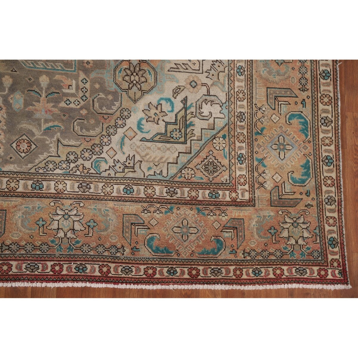 Brown Vintage Tabriz Persian Area Rug Hand-Knotted Wool Carpet - 9'7" x 12'10"