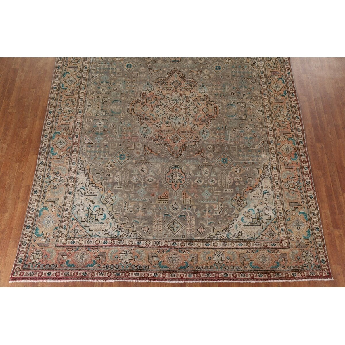 Brown Vintage Tabriz Persian Area Rug Hand-Knotted Wool Carpet - 9'7" x 12'10"