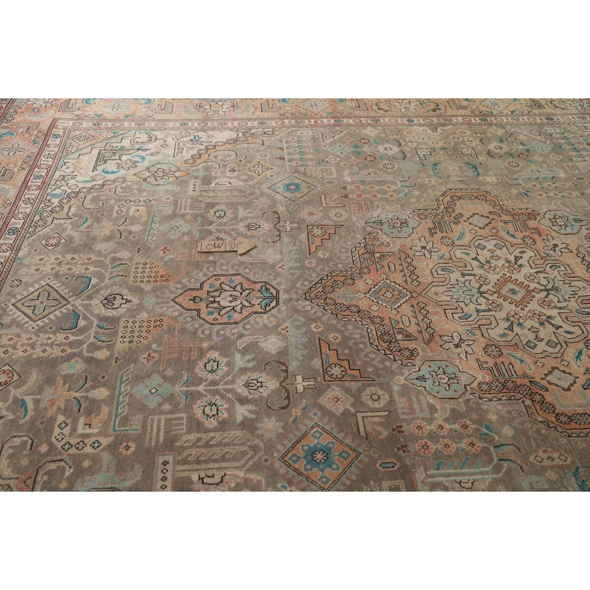 Brown Vintage Tabriz Persian Area Rug Hand-Knotted Wool Carpet - 9'7" x 12'10"