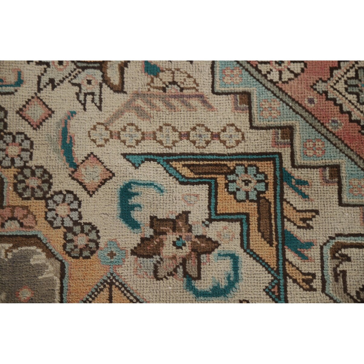 Brown Vintage Tabriz Persian Area Rug Hand-Knotted Wool Carpet - 9'7" x 12'10"