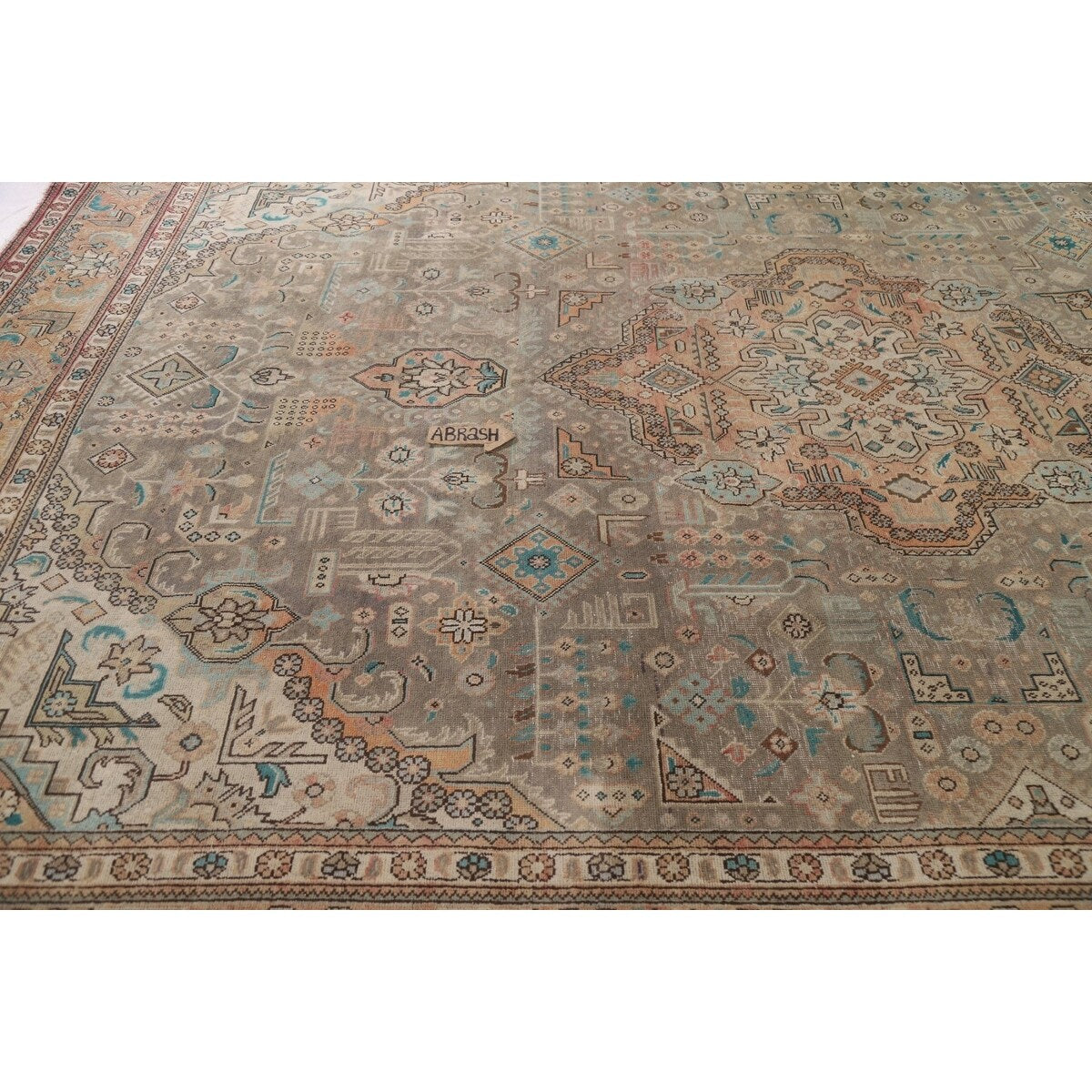 Brown Vintage Tabriz Persian Area Rug Hand-Knotted Wool Carpet - 9'7" x 12'10"