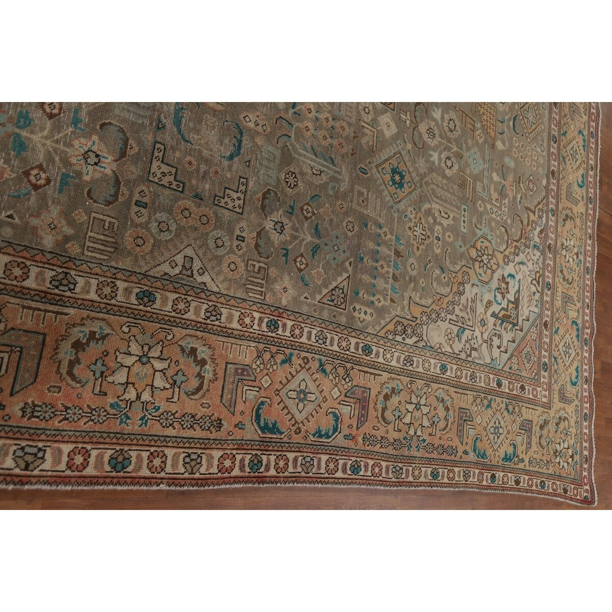Brown Vintage Tabriz Persian Area Rug Hand-Knotted Wool Carpet - 9'7" x 12'10"