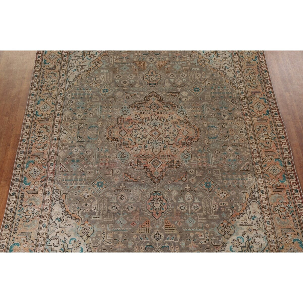 Brown Vintage Tabriz Persian Area Rug Hand-Knotted Wool Carpet - 9'7" x 12'10"