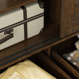 Brown Wardrobe Armoire with Drawers, Hanging Rod 4 Sliding Doors