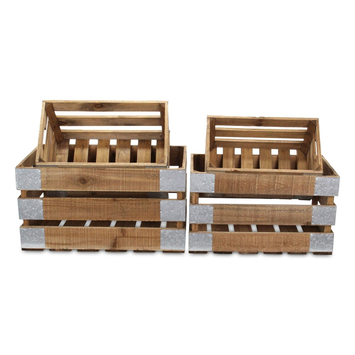 Brown Wood Crate with Metal Accent and Studs (Set of 4)