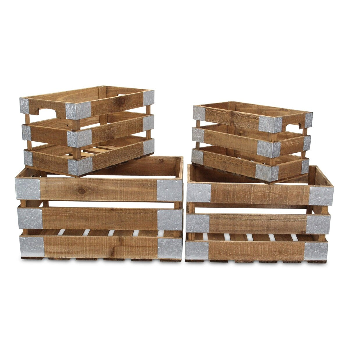 Brown Wood Crate with Metal Accent and Studs (Set of 4)