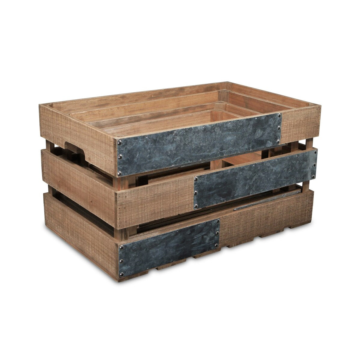 Brown Wood Crate with Metal Accent and Studs (Set of 4)