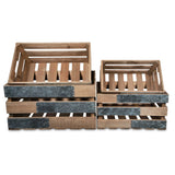 Brown Wood Crate with Metal Accent and Studs (Set of 4)