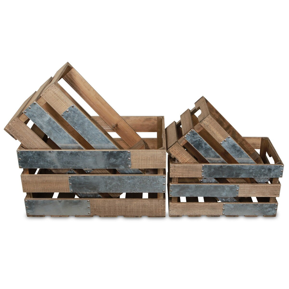 Brown Wood Crate with Metal Accent and Studs (Set of 4)