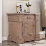 Brown Wood Nightstand with 1 Drawer and Cabinet - USB Charging Ports - Living Room - Bedroom