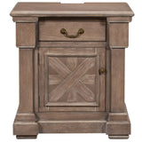 Brown Wood Nightstand with 1 Drawer and Cabinet - USB Charging Ports - Living Room - Bedroom