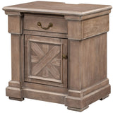 Brown Wood Nightstand with 1 Drawer and Cabinet - USB Charging Ports - Living Room - Bedroom