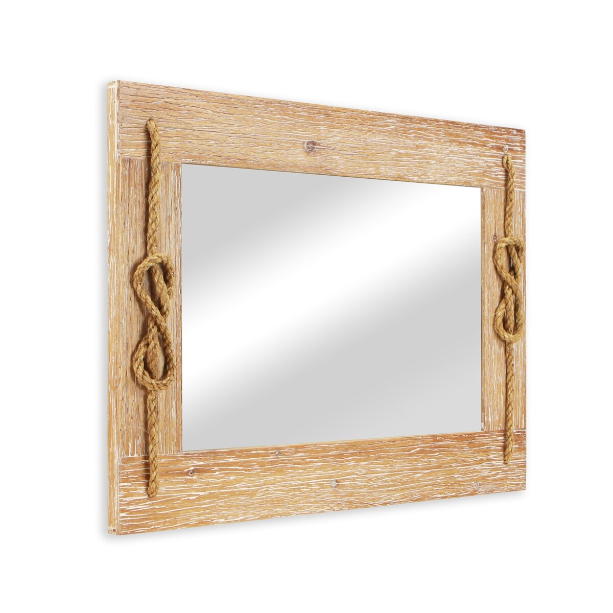 Brown Wooden Nautical Rope Accented Mirror