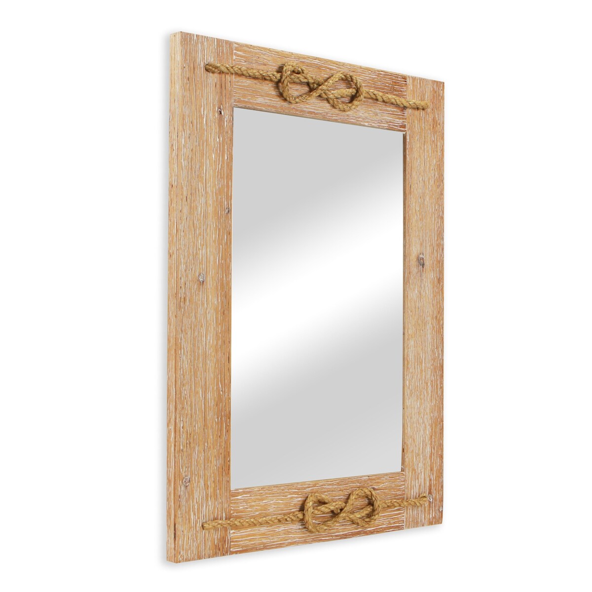 Brown Wooden Nautical Rope Accented Mirror