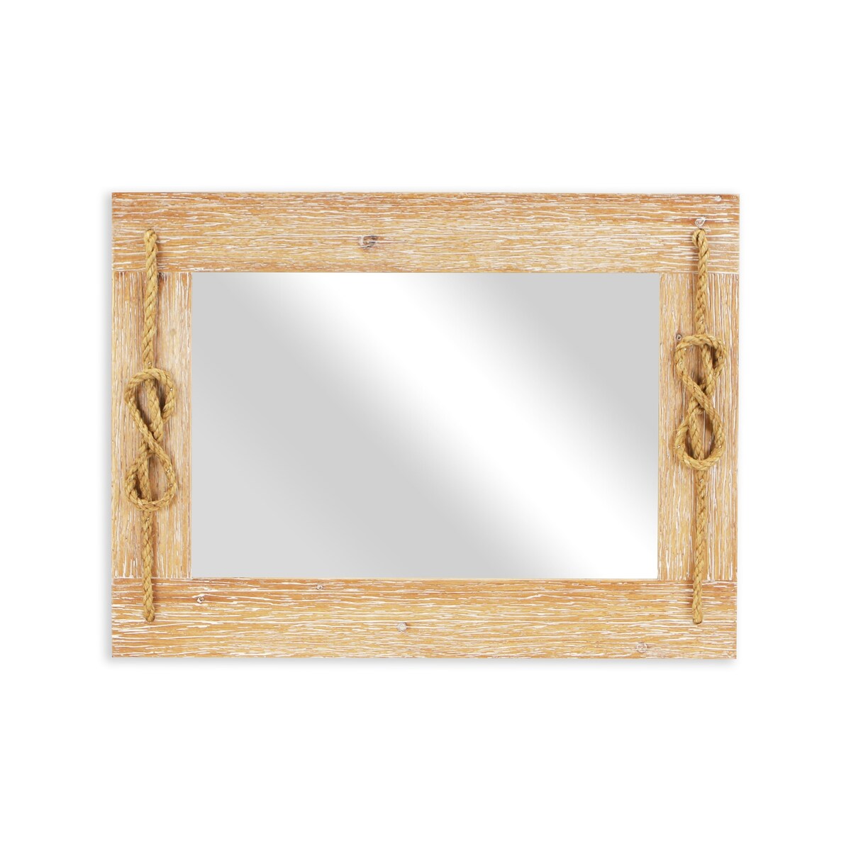 Brown Wooden Nautical Rope Accented Mirror