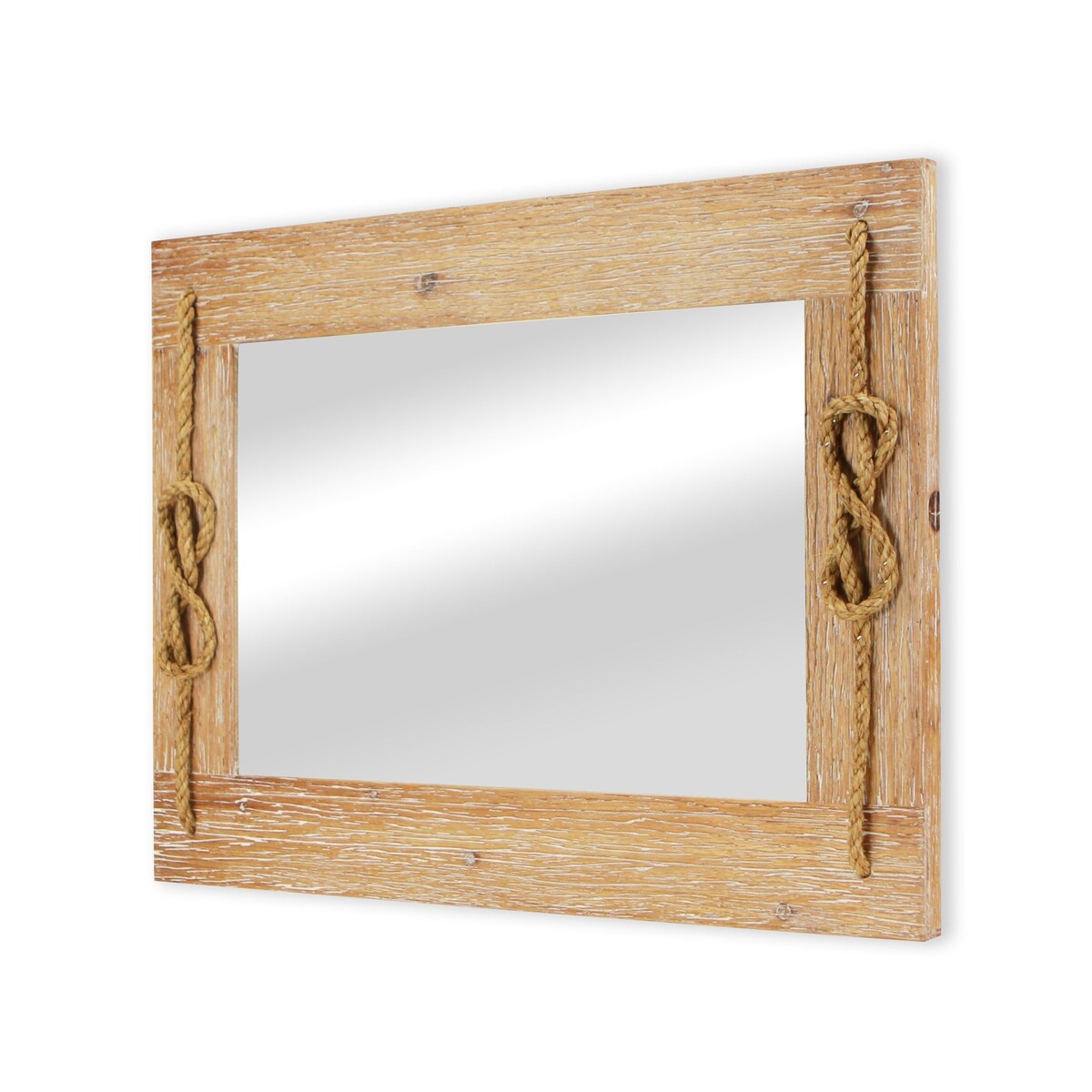 Brown Wooden Nautical Rope Accented Mirror