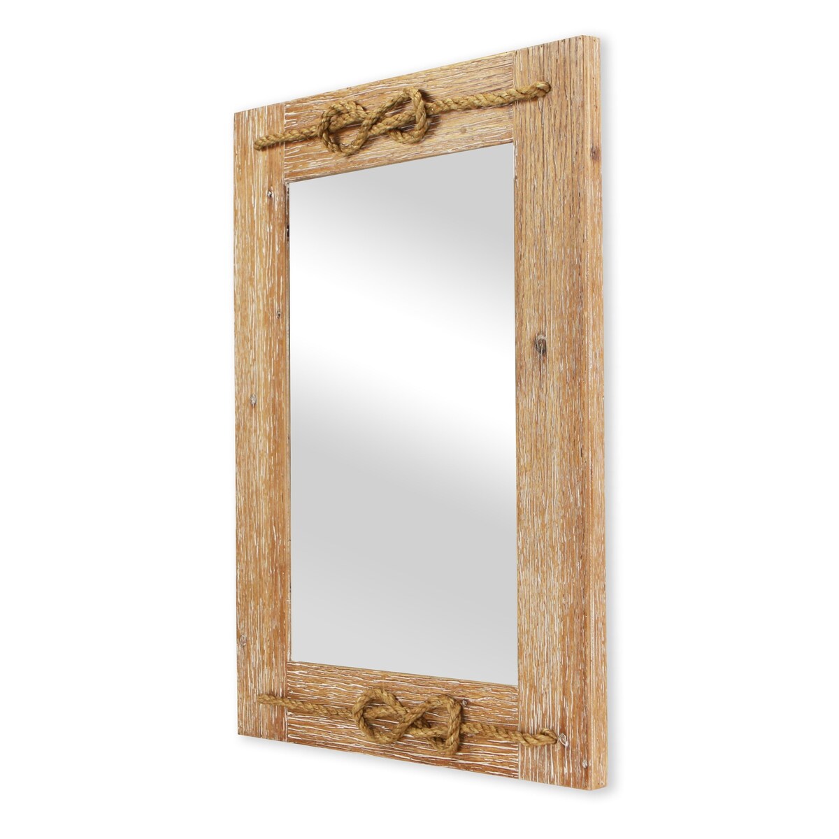 Brown Wooden Nautical Rope Accented Mirror