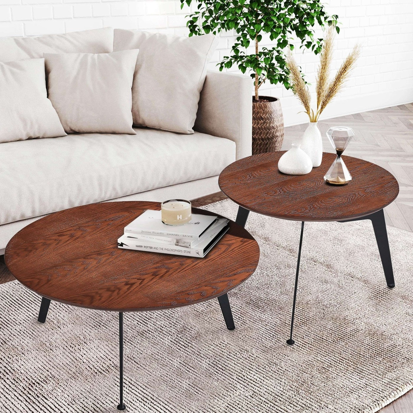 Brown Wooden Round Nesting Coffee Table Set of 2 for Living Room Overstock
