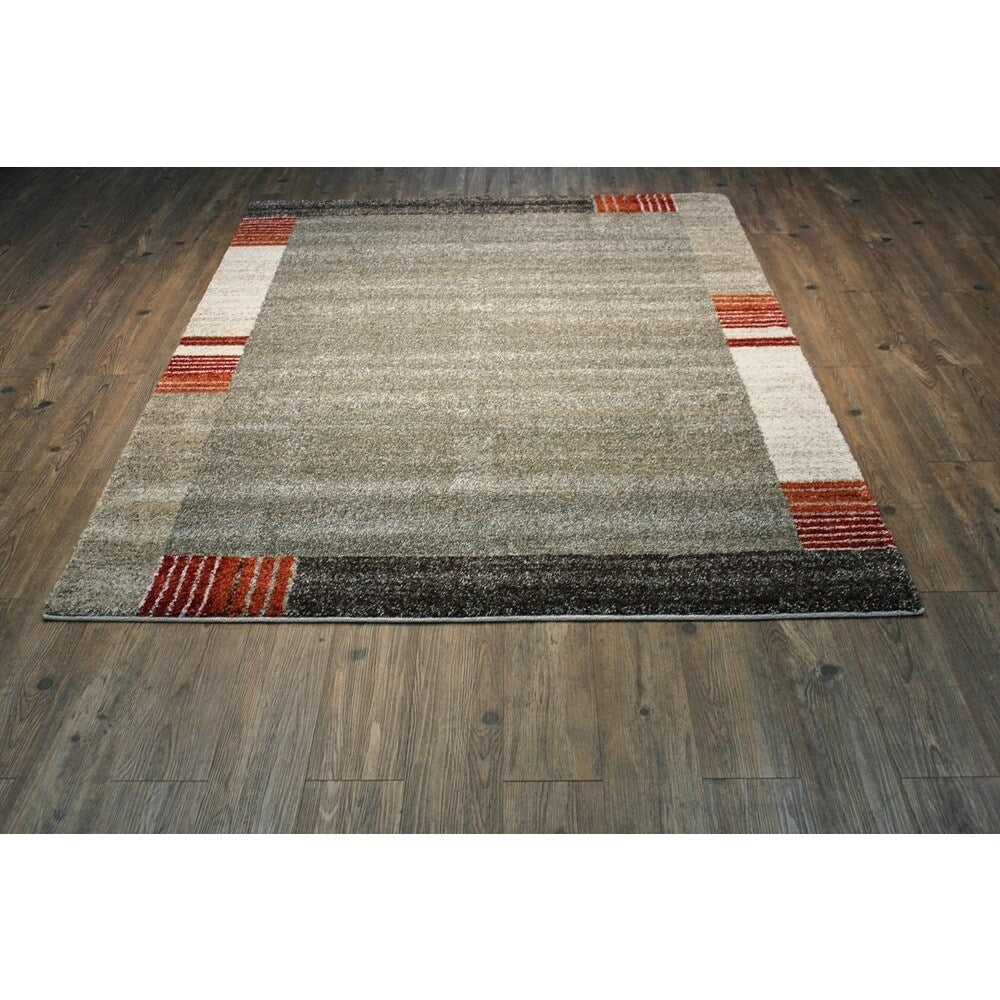 Brown with Red, Rust & Ivory Contemporary Design Area Rug - 5'3 x 7'5