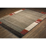 Brown with Red, Rust & Ivory Contemporary Design Area Rug - 5'3 x 7'5