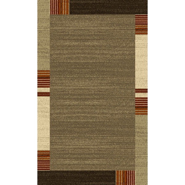 Brown with Red, Rust & Ivory Contemporary Design Area Rug - 5'3 x 7'5