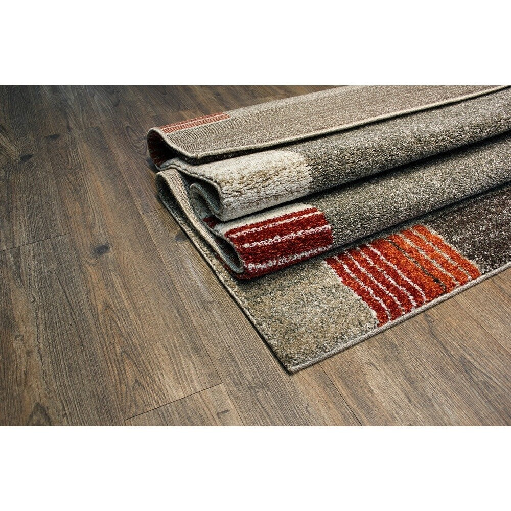Brown with Red, Rust & Ivory Contemporary Design Area Rug - 5'3 x 7'5