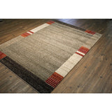 Brown with Red, Rust & Ivory Contemporary Design Area Rug - 5'3 x 7'5