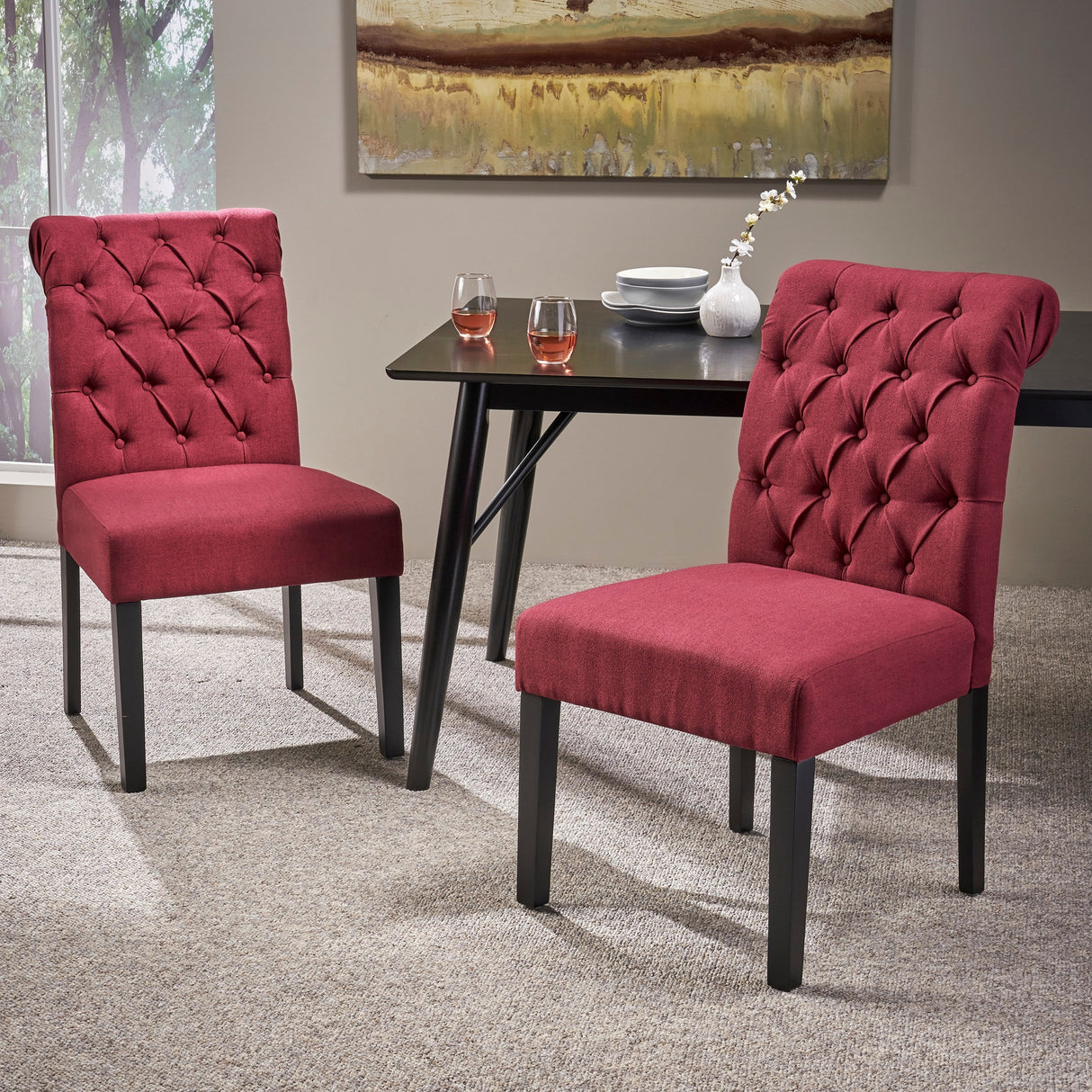 Broxton Tufted Rolltop Dining Chairs (Set of 2) by Christopher Knight Home