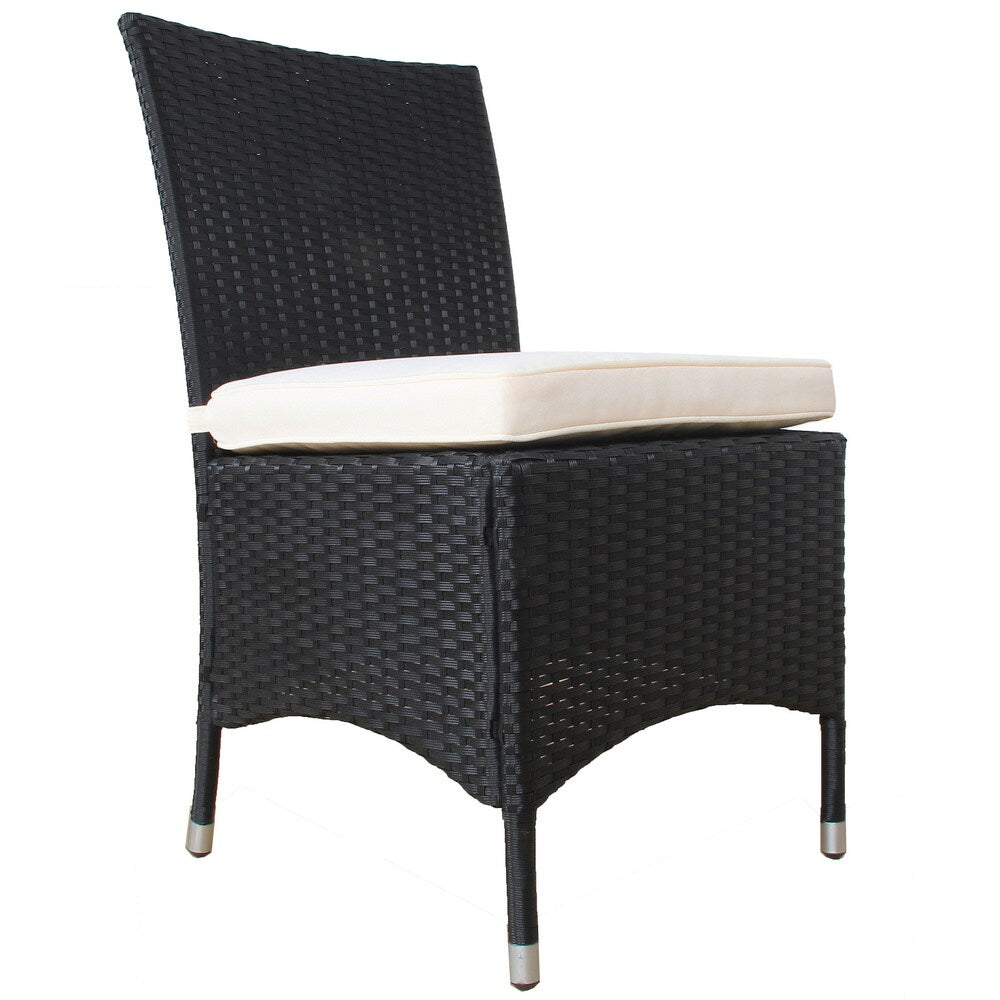 BroyerK Black and Cream Polyethylene Rattan Outdoor Dining Chairs (Set of 2)