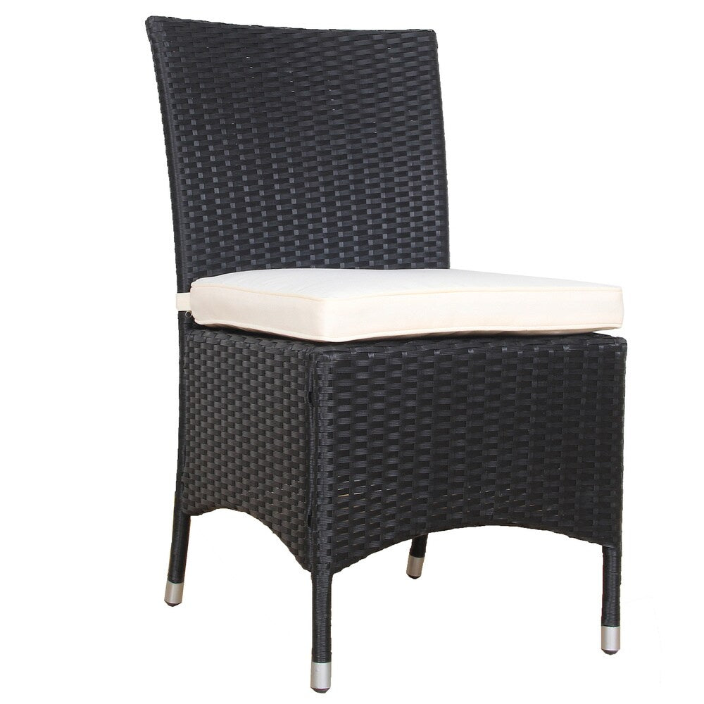 BroyerK Black and Cream Polyethylene Rattan Outdoor Dining Chairs (Set of 2)