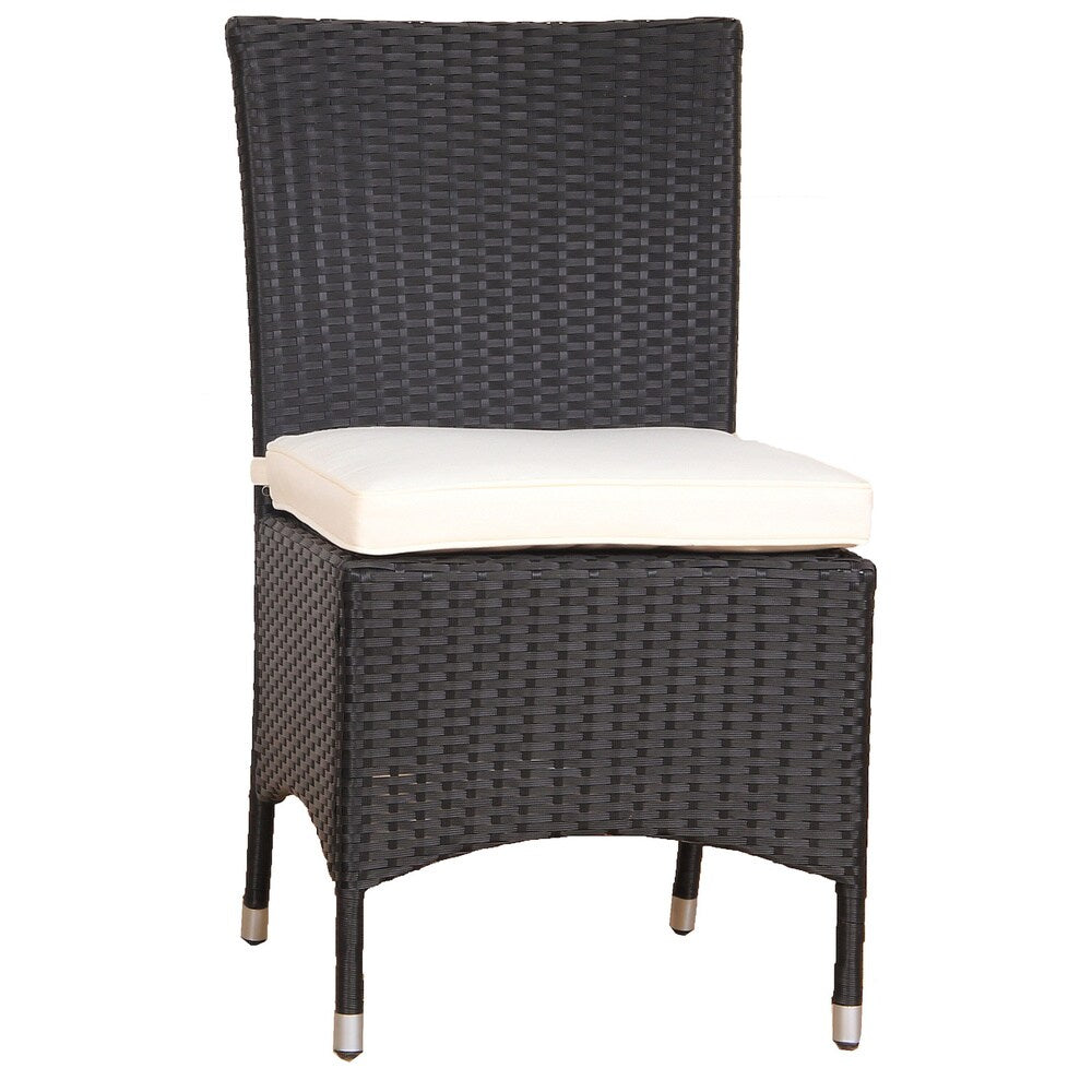 BroyerK Black and Cream Polyethylene Rattan Outdoor Dining Chairs (Set of 2)