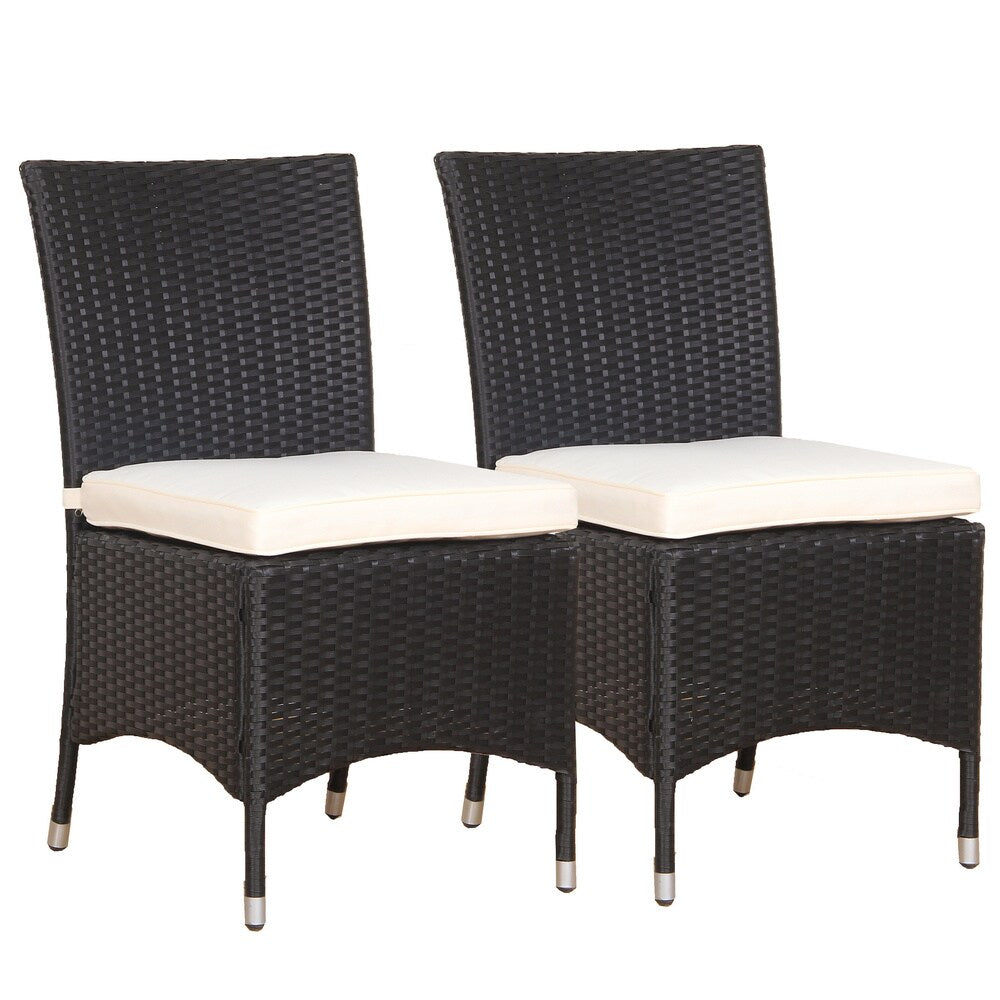 BroyerK Black and Cream Polyethylene Rattan Outdoor Dining Chairs (Set of 2)