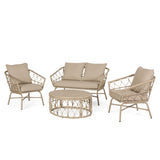 Bruce Outdoor Outdoor Wicker 4 Seater Chat Set with Cushions by Christopher Knight Home