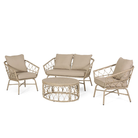 Bruce Outdoor Outdoor Wicker 4 Seater Chat Set with Cushions by Christopher Knight Home