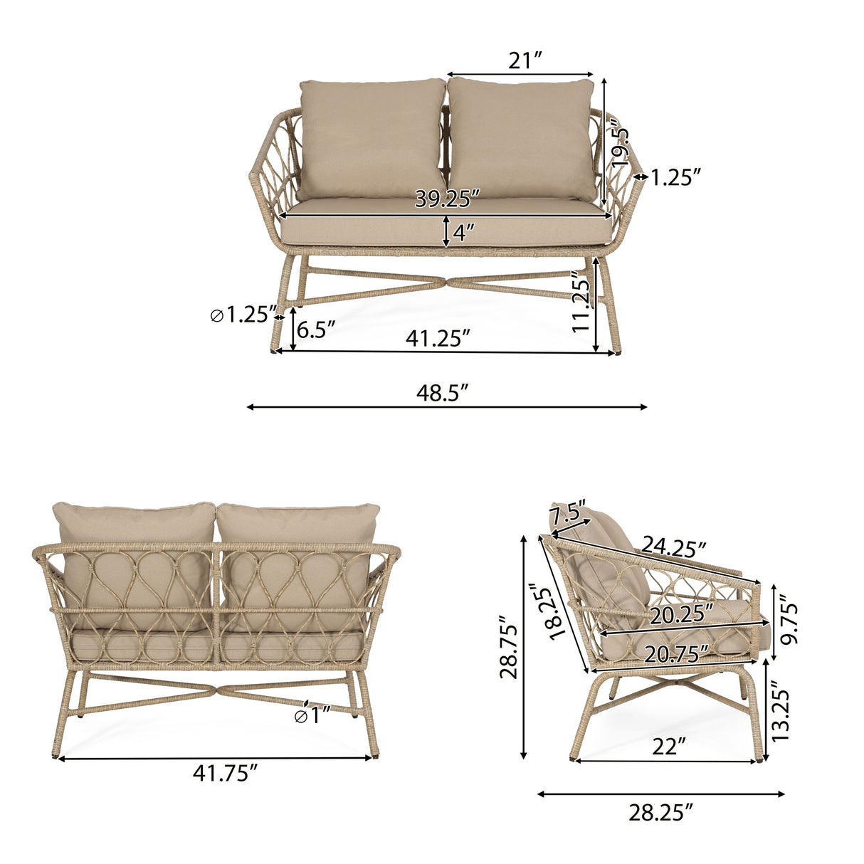 Bruce Outdoor Outdoor Wicker 4 Seater Chat Set with Cushions by Christopher Knight Home