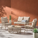 Bruce Outdoor Outdoor Wicker 4 Seater Chat Set with Cushions by Christopher Knight Home