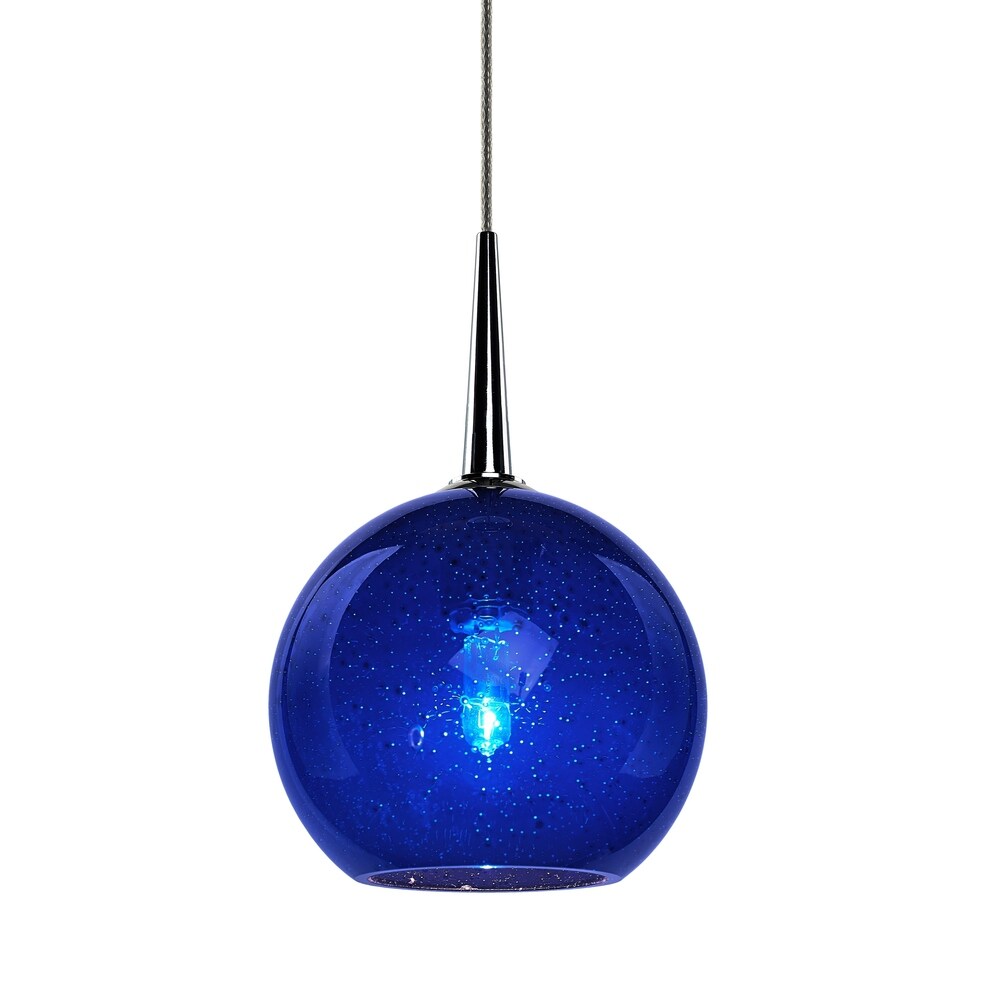 Bruck Lighting Bobo Chrome Line Voltage Pendant with Blue Bubble Hand Made Glass - Silver