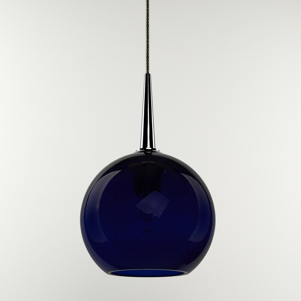 Bruck Lighting Bobo Chrome Line Voltage Pendant with Blue Bubble Hand Made Glass - Silver