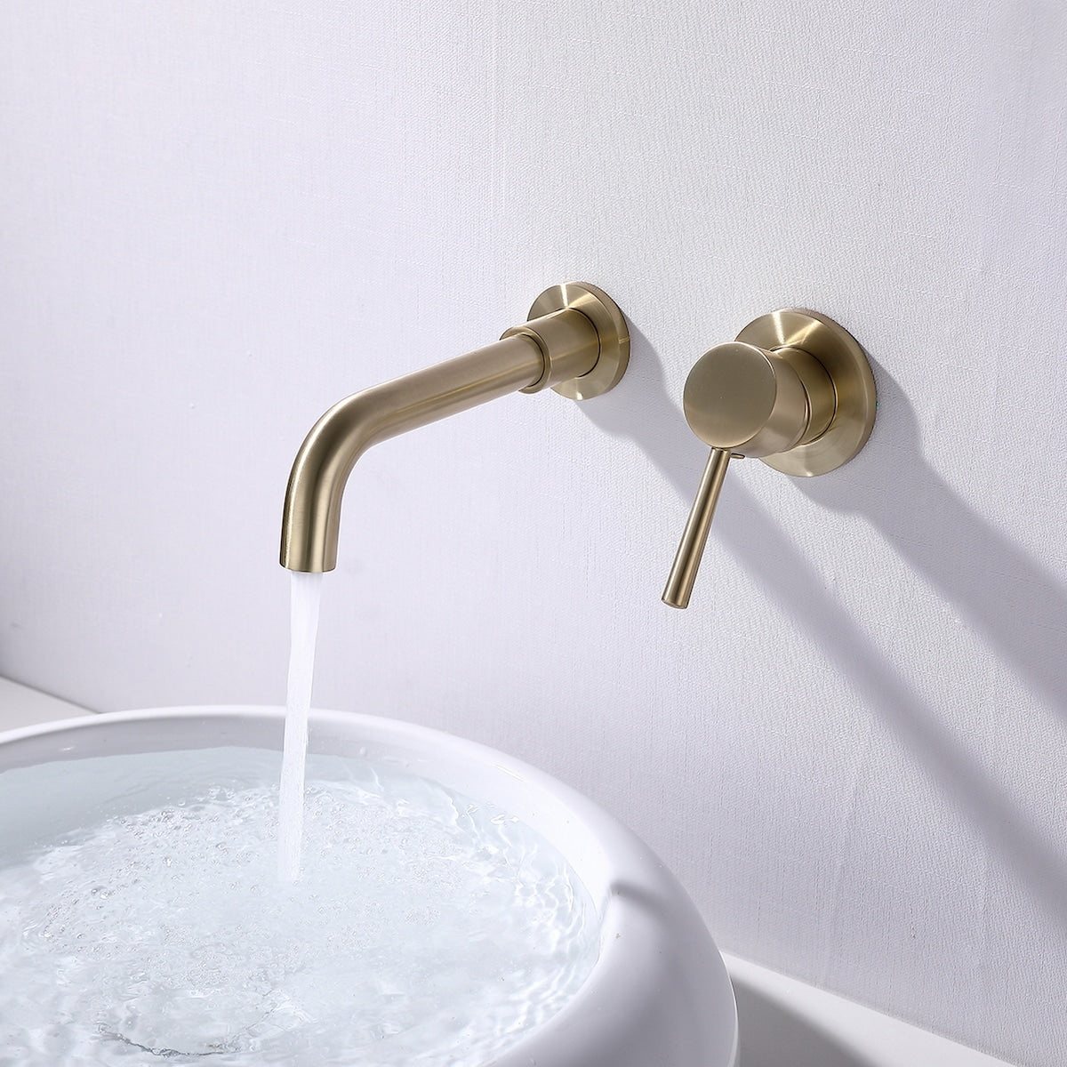 Brushed Gold Brass Single-Handle Wall Mounted Bathroom Faucet - 7'6" x 9'6"