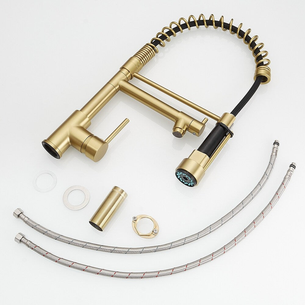 Brushed Gold Pulldown 2-Function Single-Handle Kitchen Faucet