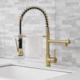 Brushed Gold Pulldown 2-Function Single-Handle Kitchen Faucet