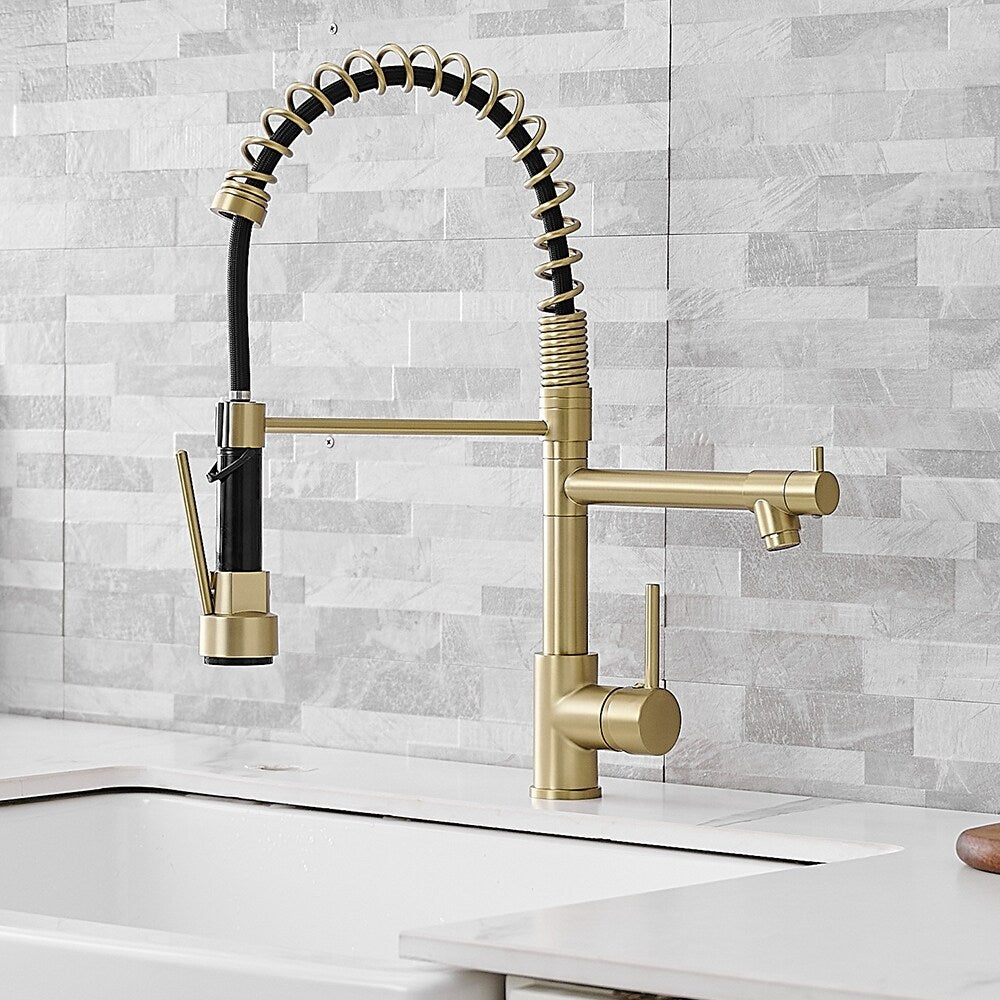 Brushed Gold Pulldown 2-Function Single-Handle Kitchen Faucet