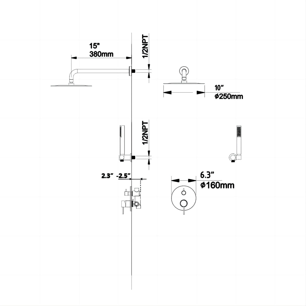 Brushed Gold Rain Shower System Wall Mount Rain Shower Head With Handheld Shower Combo Set Rough-In Valve