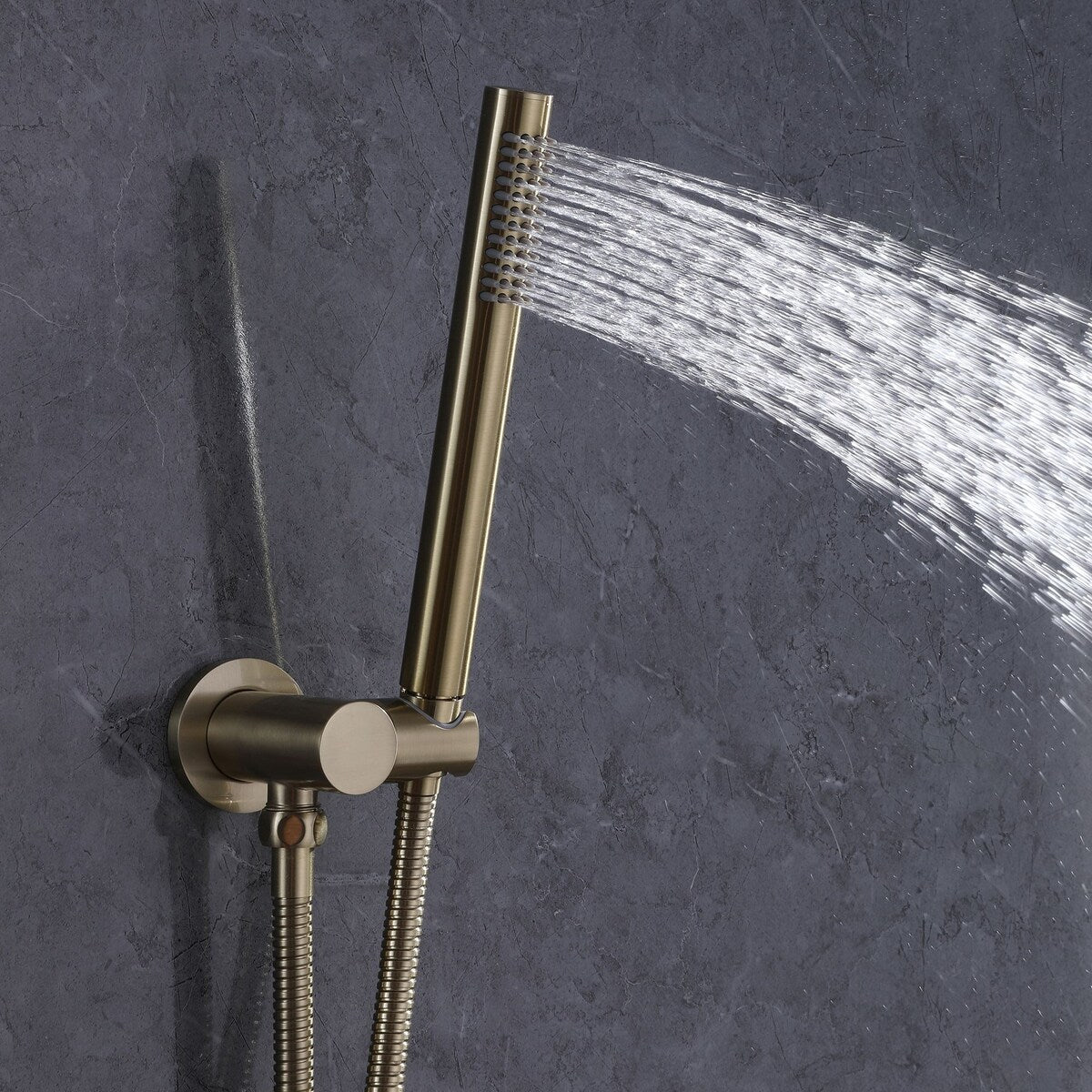 Brushed Gold Round Double Handle Dual Function Bathroom Shower Set