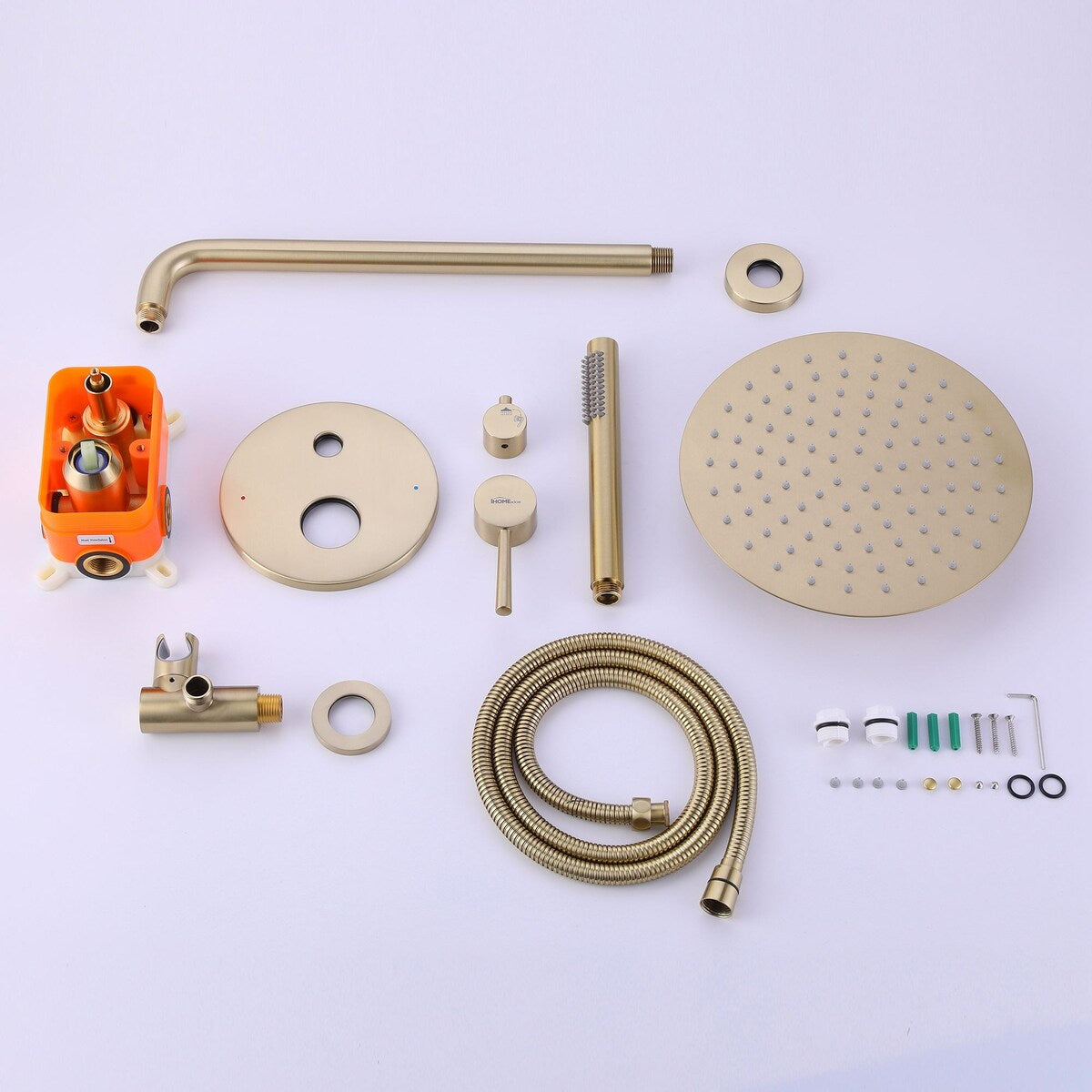 Brushed Gold Round Double Handle Dual Function Bathroom Shower Set