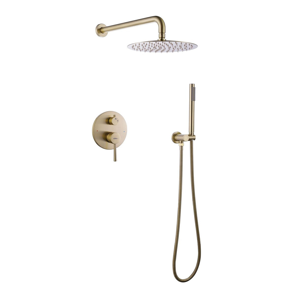 Brushed Gold Round Double Handle Dual Function Bathroom Shower Set