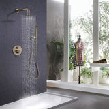 Brushed Gold Round Double Handle Dual Function Bathroom Shower Set