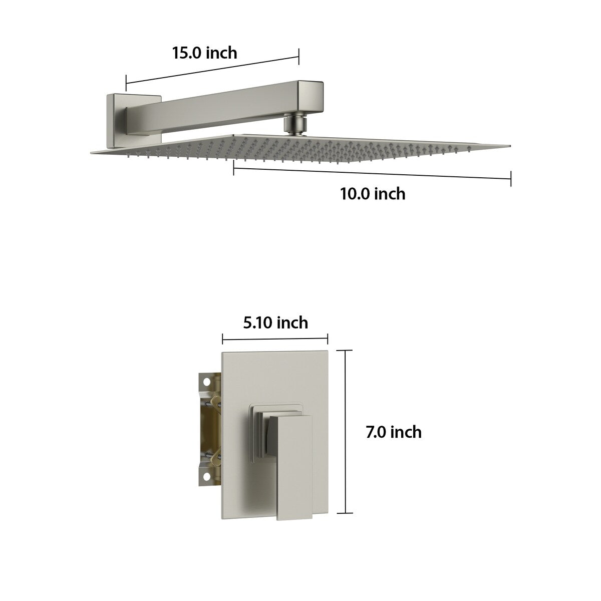 10 Inches Brushed Nickel Wall Mounted Rain Shower Head